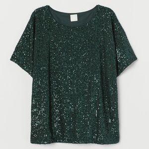 H&M Dark Green Sequined Top NWT